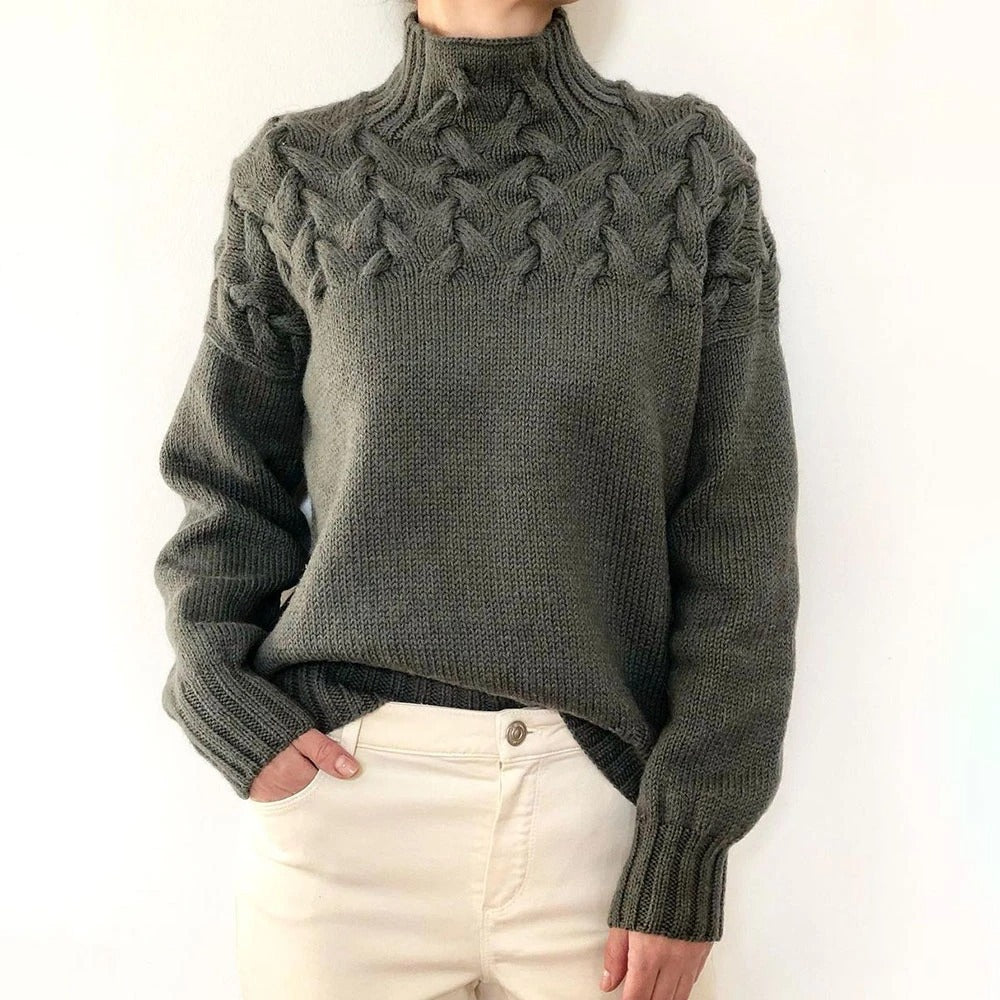 Cable Woven Detail High Collar Sweater