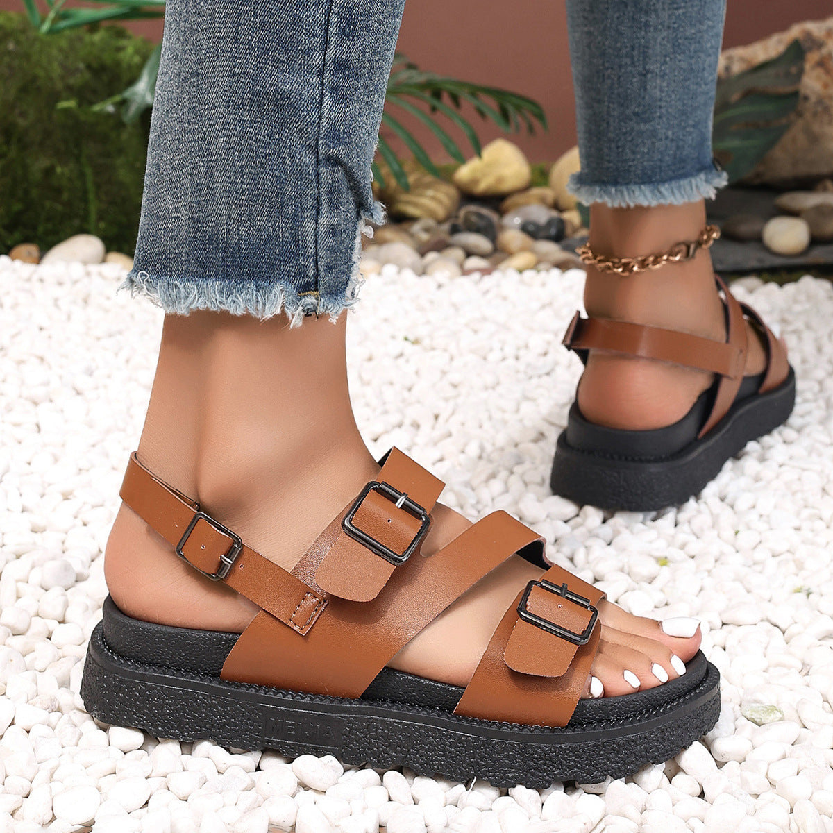 Buckled PU Sandals