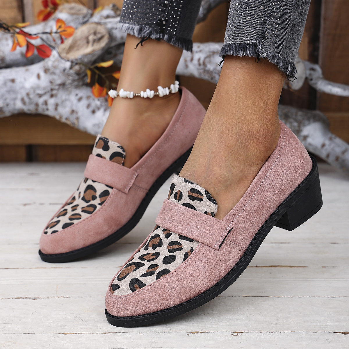 Leopard Print Slip-on Suede Shoes
