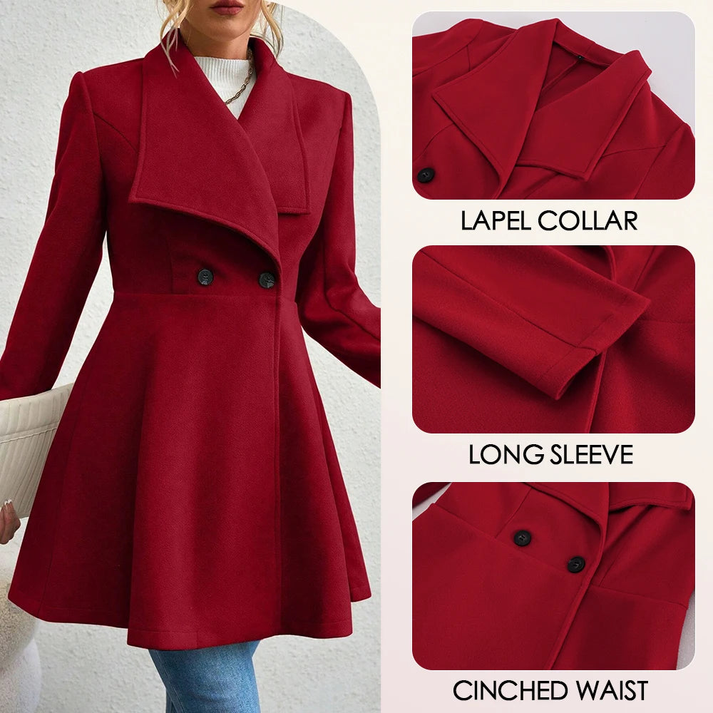 Solid Colour Long Sleeve Lapel Button-Up Coat