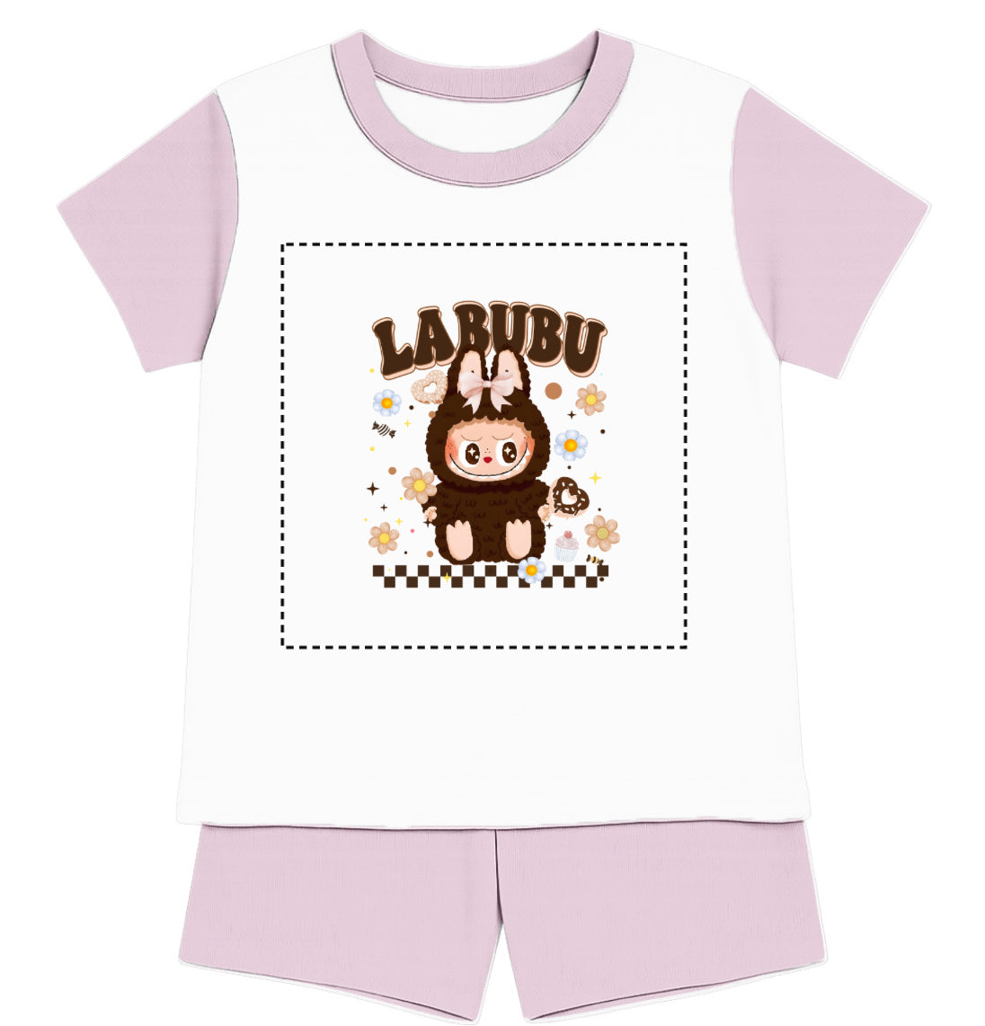Children's Brown Labubu Inspired T-Shirt and Short Pyjama Set