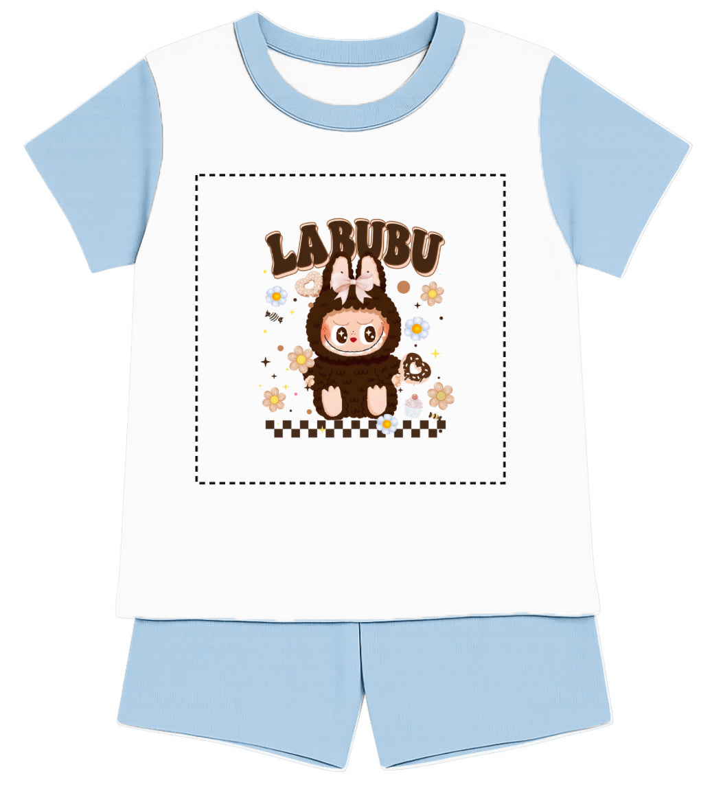 Children's Brown Labubu Inspired T-Shirt and Short Pyjama Set