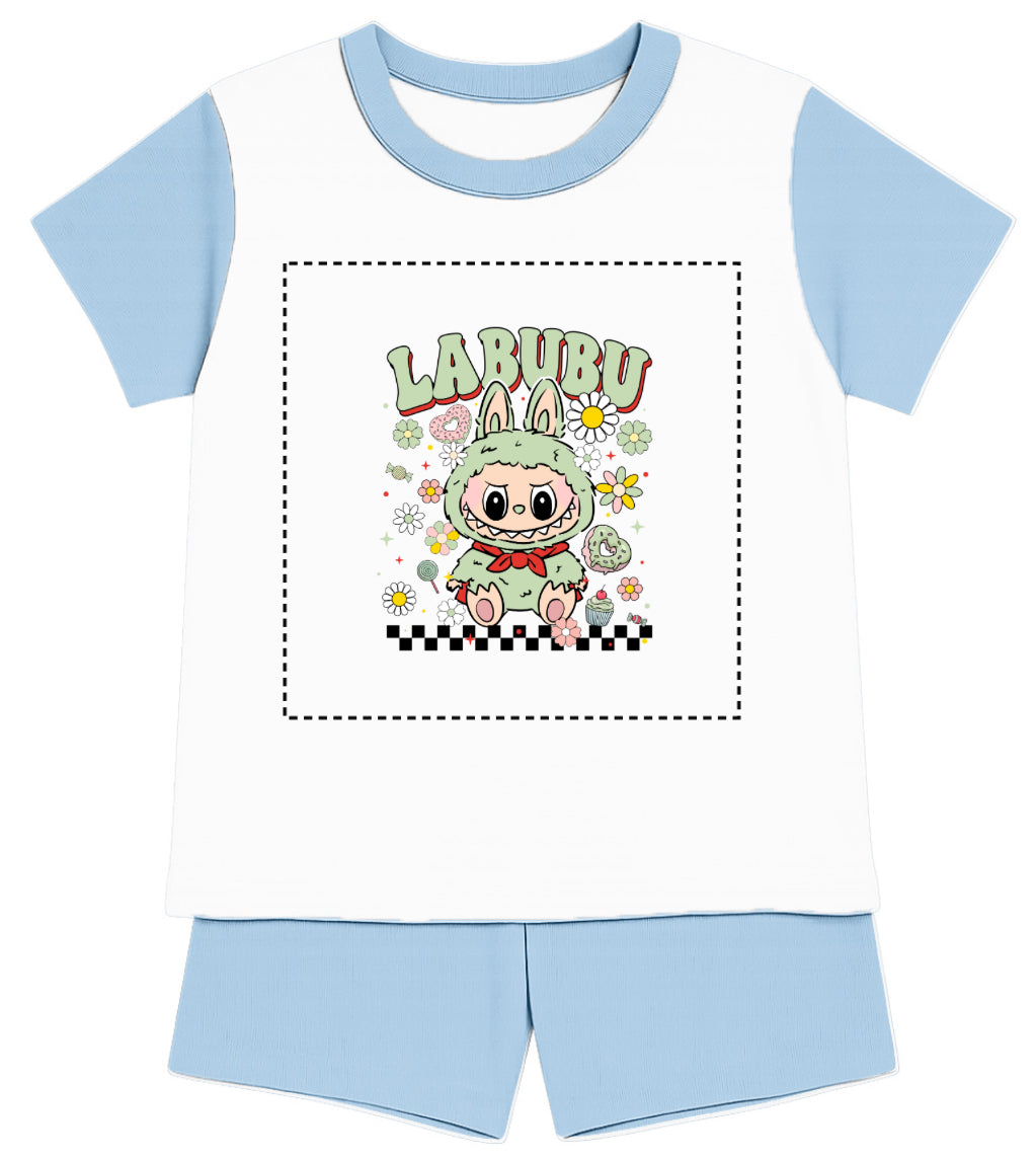 Children's Green Labubu Inspired T-Shirt and Short Pyjama Set