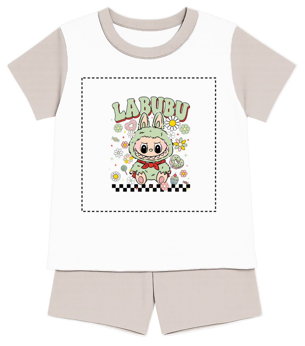Children's Green Labubu Inspired T-Shirt and Short Pyjama Set