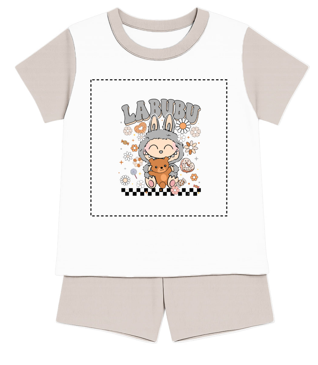 Children's Grey Labubu Inspired T-Shirt and Short - Pyjama Set