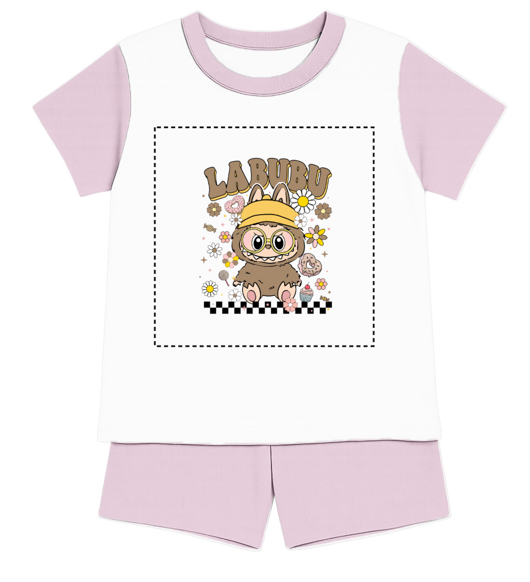 Children's Mocha Labubu Inspired T-Shirt and Short - Pyjama Set