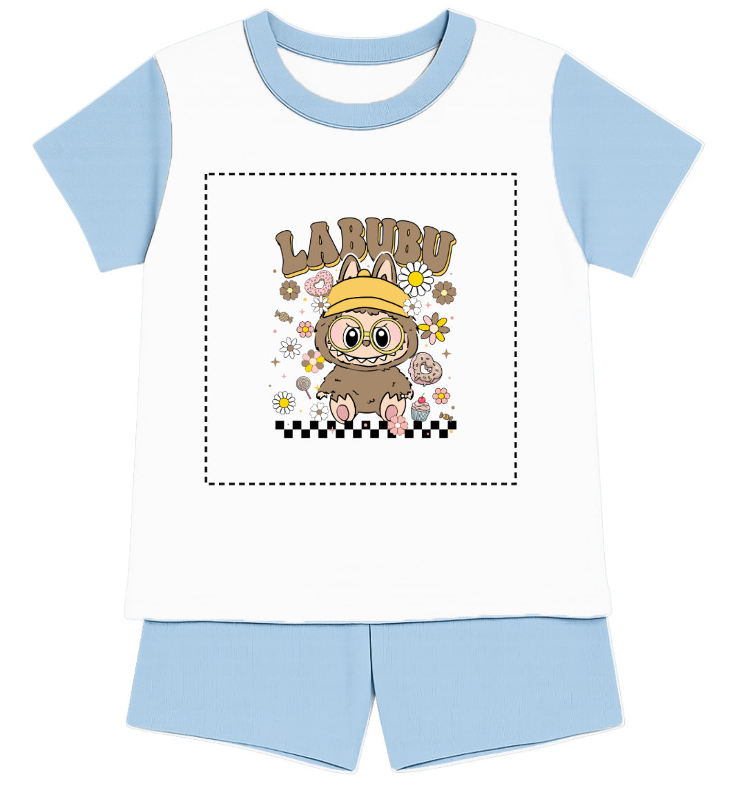 Children's Mocha Labubu Inspired T-Shirt and Short - Pyjama Set