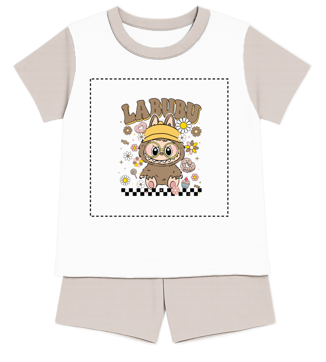 Children's Mocha Labubu Inspired T-Shirt and Short - Pyjama Set
