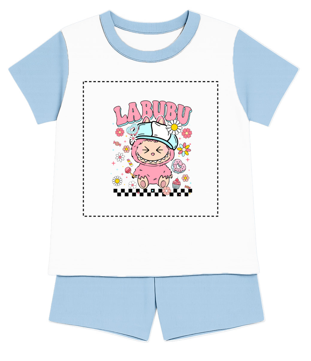 Children's Pink Labubu Inspired T-Shirt and Short - Pyjama Set