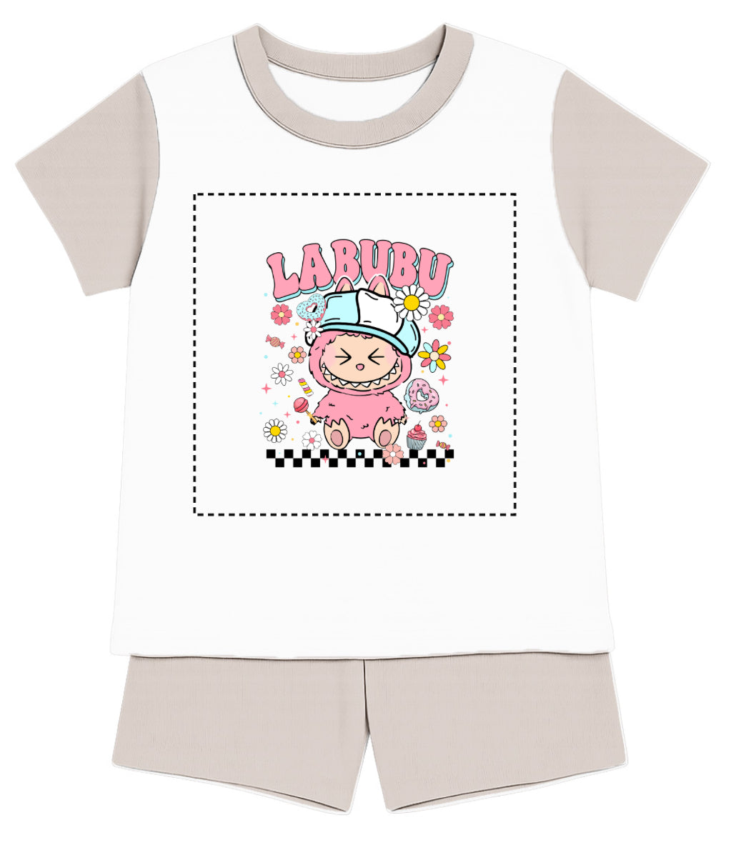 Children's Pink Labubu Inspired T-Shirt and Short - Pyjama Set