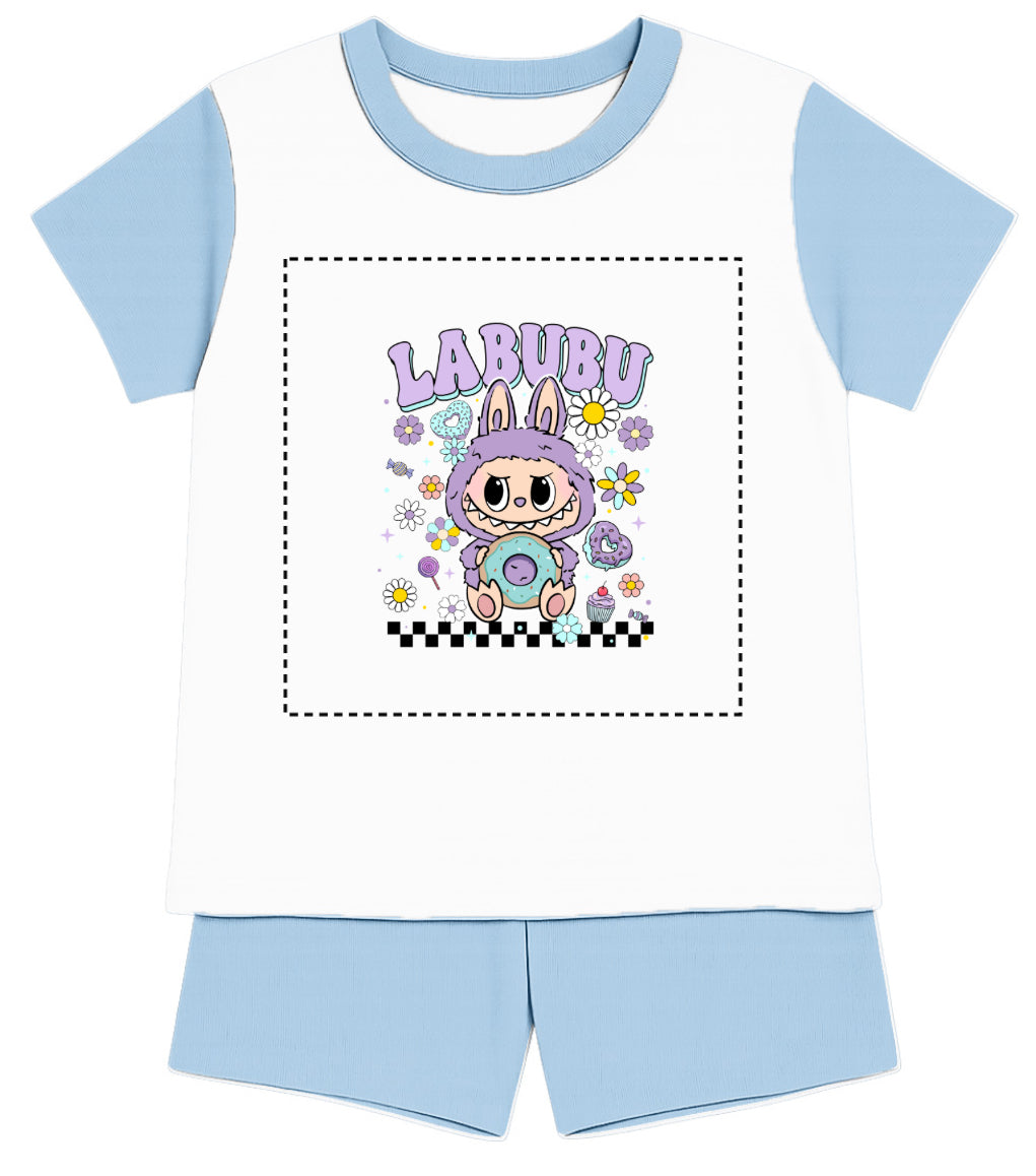 Children's Purple Labubu Inspired T-Shirt and Short - Pyjama Set