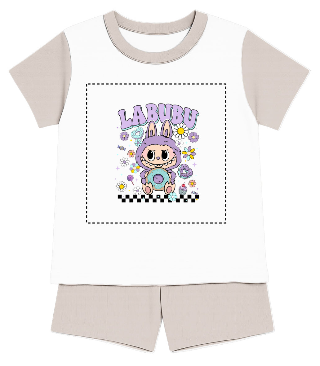 Children's Purple Labubu Inspired T-Shirt and Short - Pyjama Set