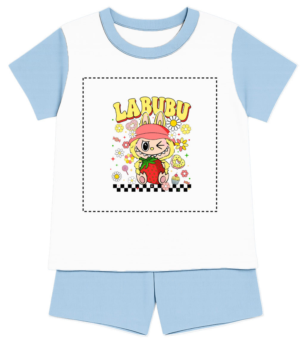Children's Yellow Labubu Inspired T-Shirt and Short - Pyjama Set