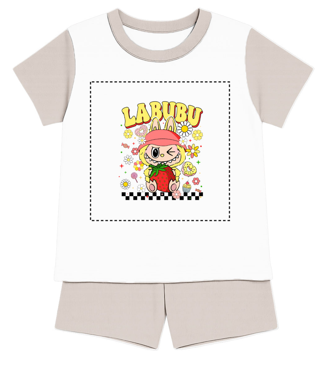 Children's Yellow Labubu Inspired T-Shirt and Short - Pyjama Set