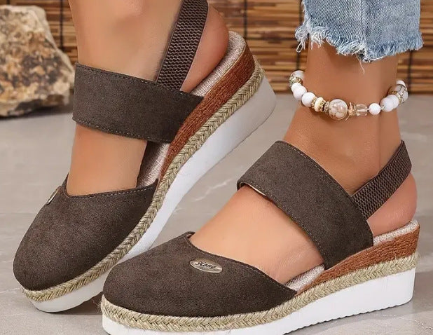 Lightweight Hemp Rope Braided Closed Toe Elastic Banded Wedges