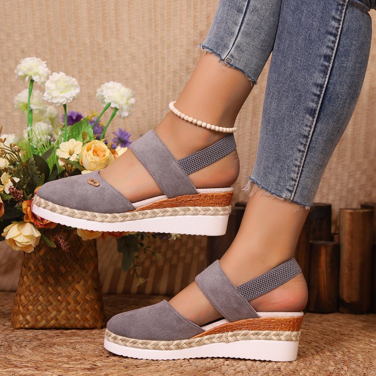 Lightweight Hemp Rope Braided Closed Toe Elastic Banded Wedges