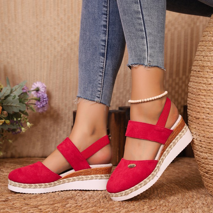 Lightweight Hemp Rope Braided Closed Toe Elastic Banded Wedges