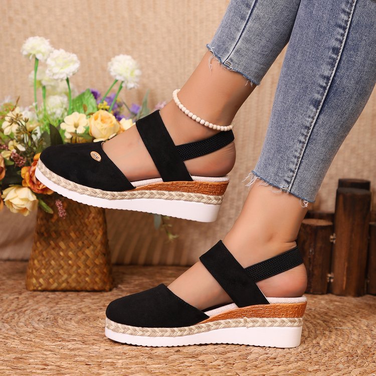 Lightweight Hemp Rope Braided Closed Toe Elastic Banded Wedges