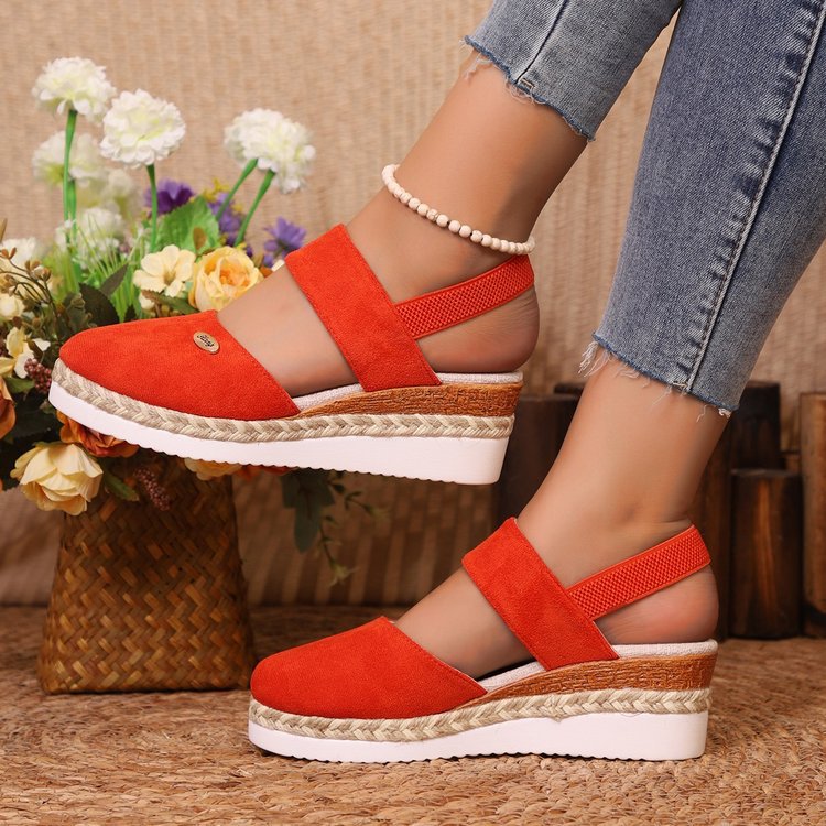 Lightweight Hemp Rope Braided Closed Toe Elastic Banded Wedges