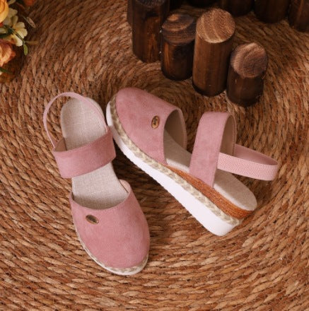 Lightweight Hemp Rope Braided Closed Toe Elastic Banded Wedges