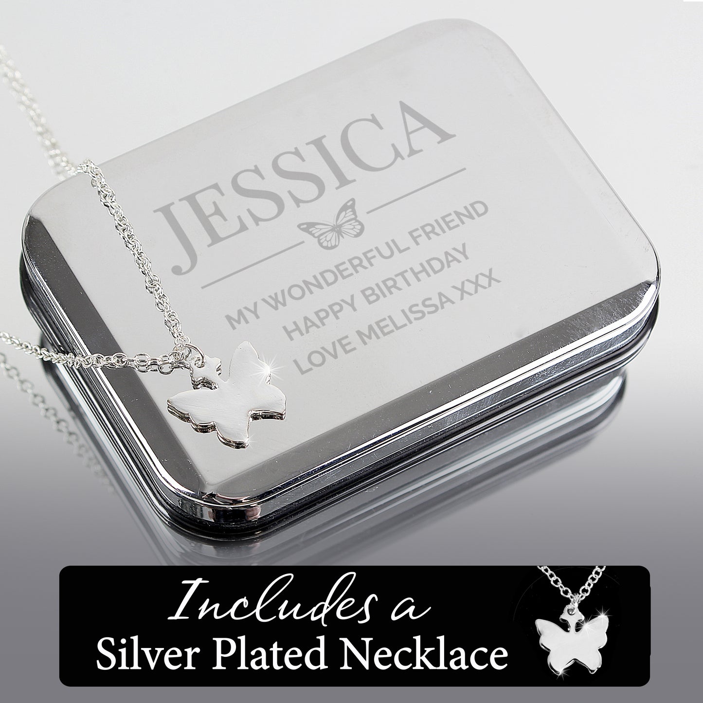 Personalised Box & Butterfly Necklace