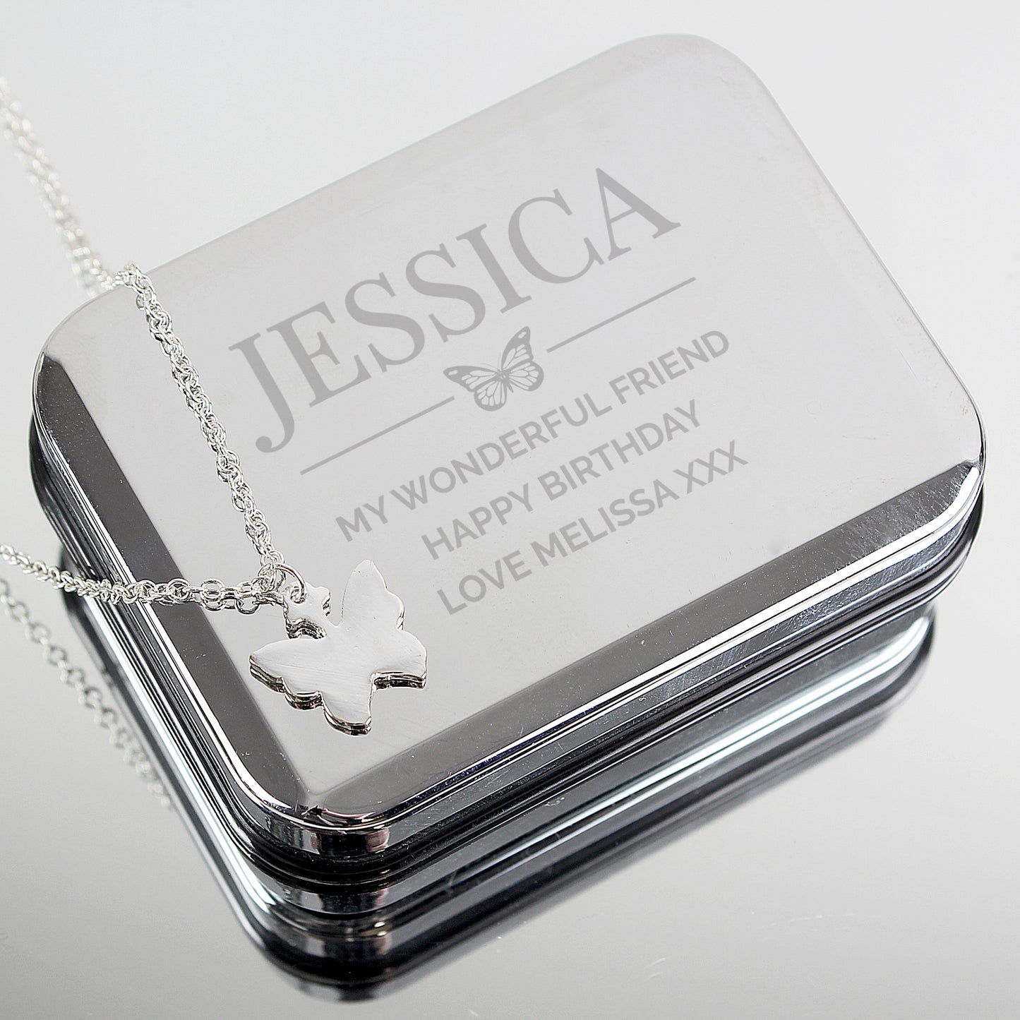 Personalised Box & Butterfly Necklace