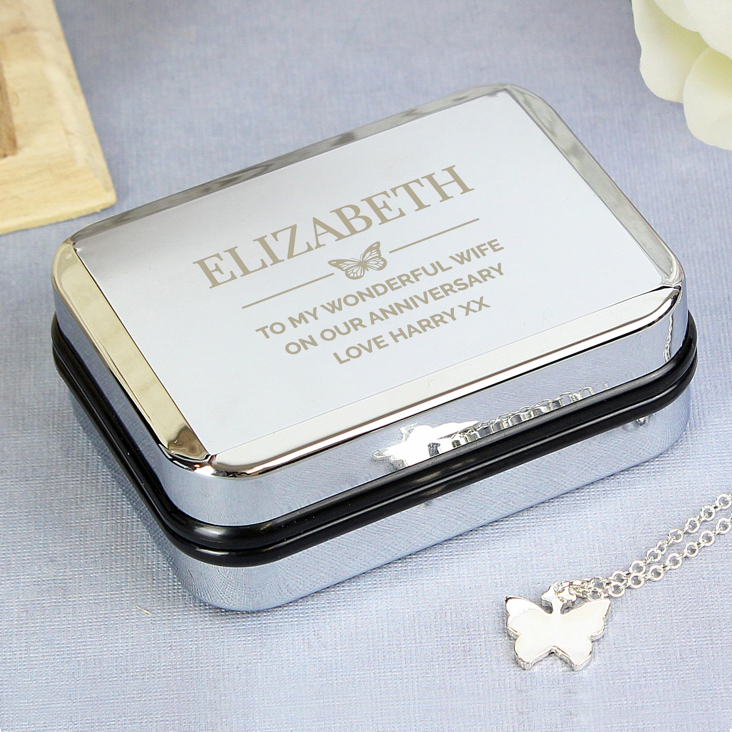 Personalised Box & Butterfly Necklace