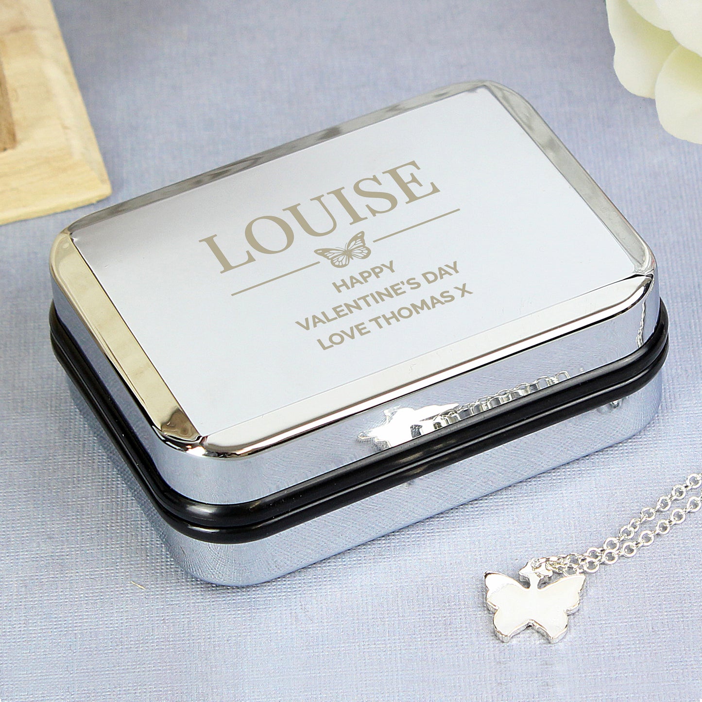 Personalised Box & Butterfly Necklace