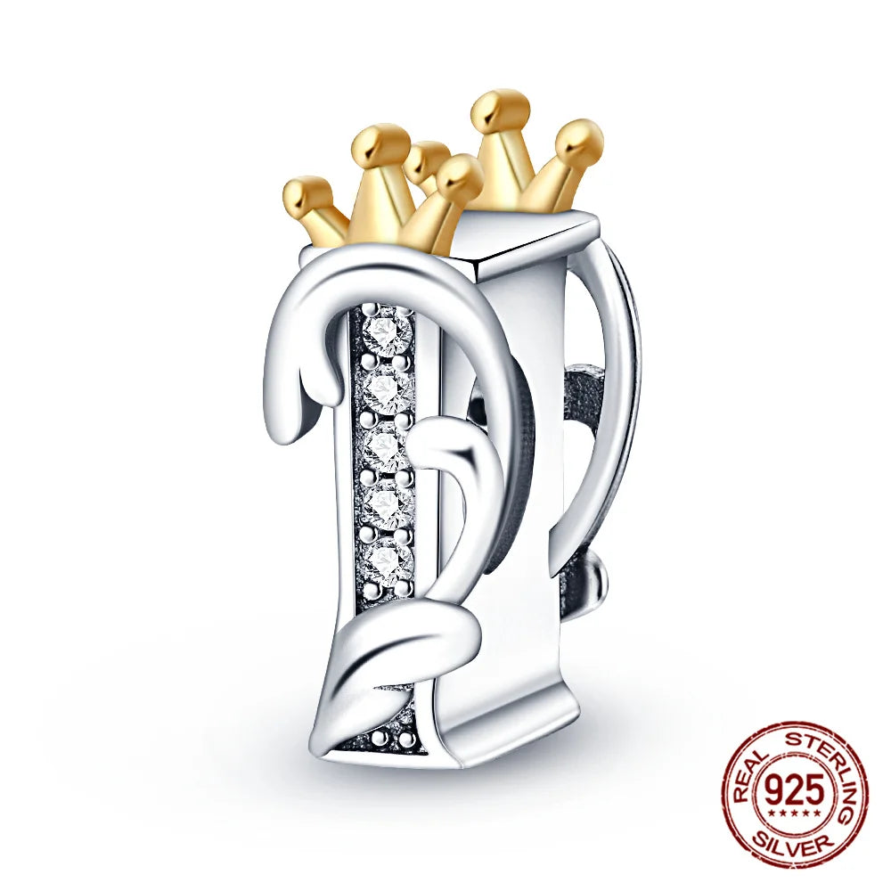 Silver Classic Crown A-Z Letter Charms