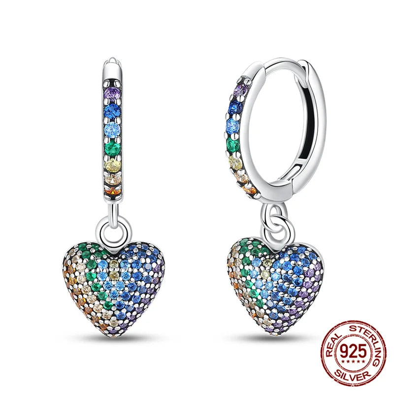 Multicolour Gem Heart Silver Earrings