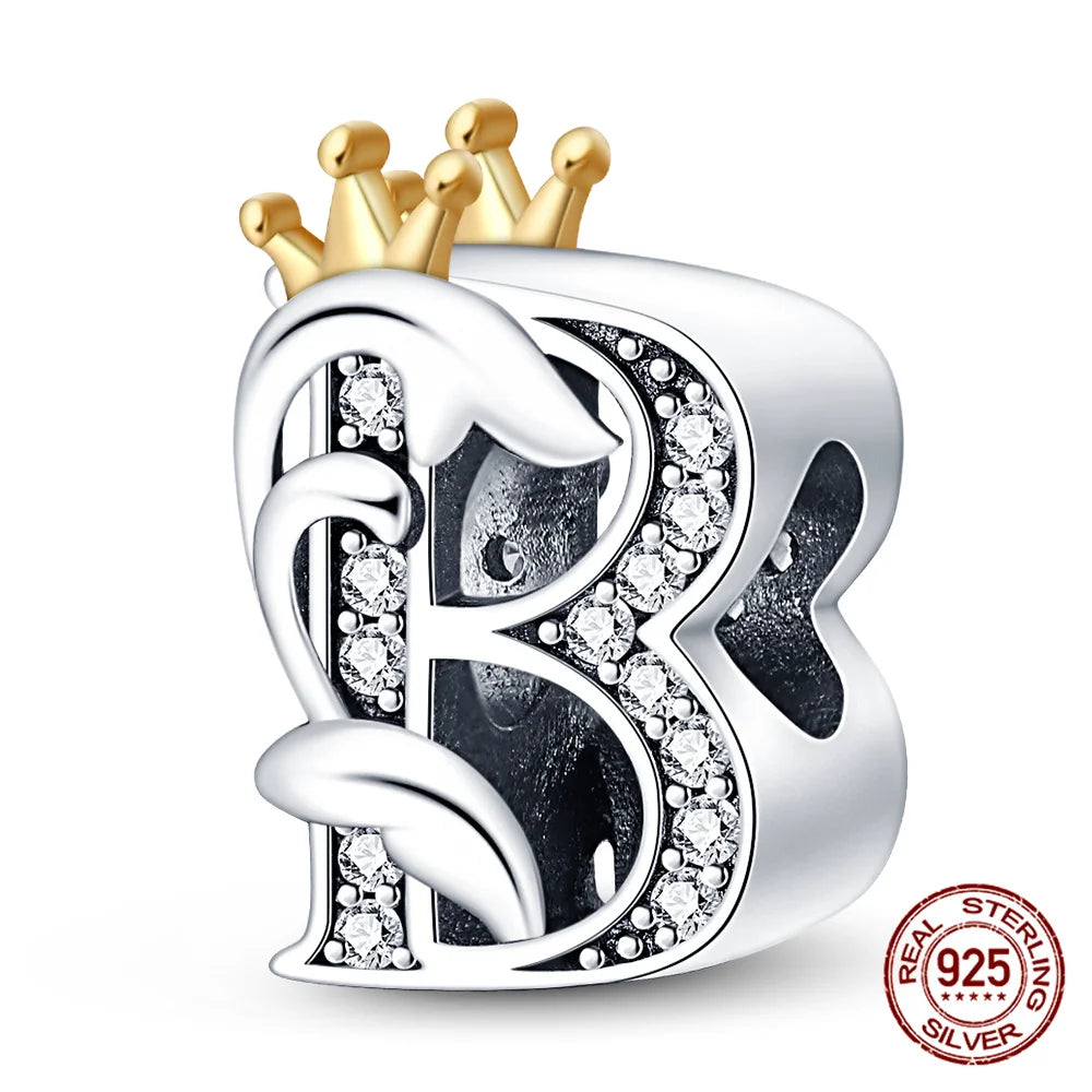 Silver Classic Crown A-Z Letter Charms