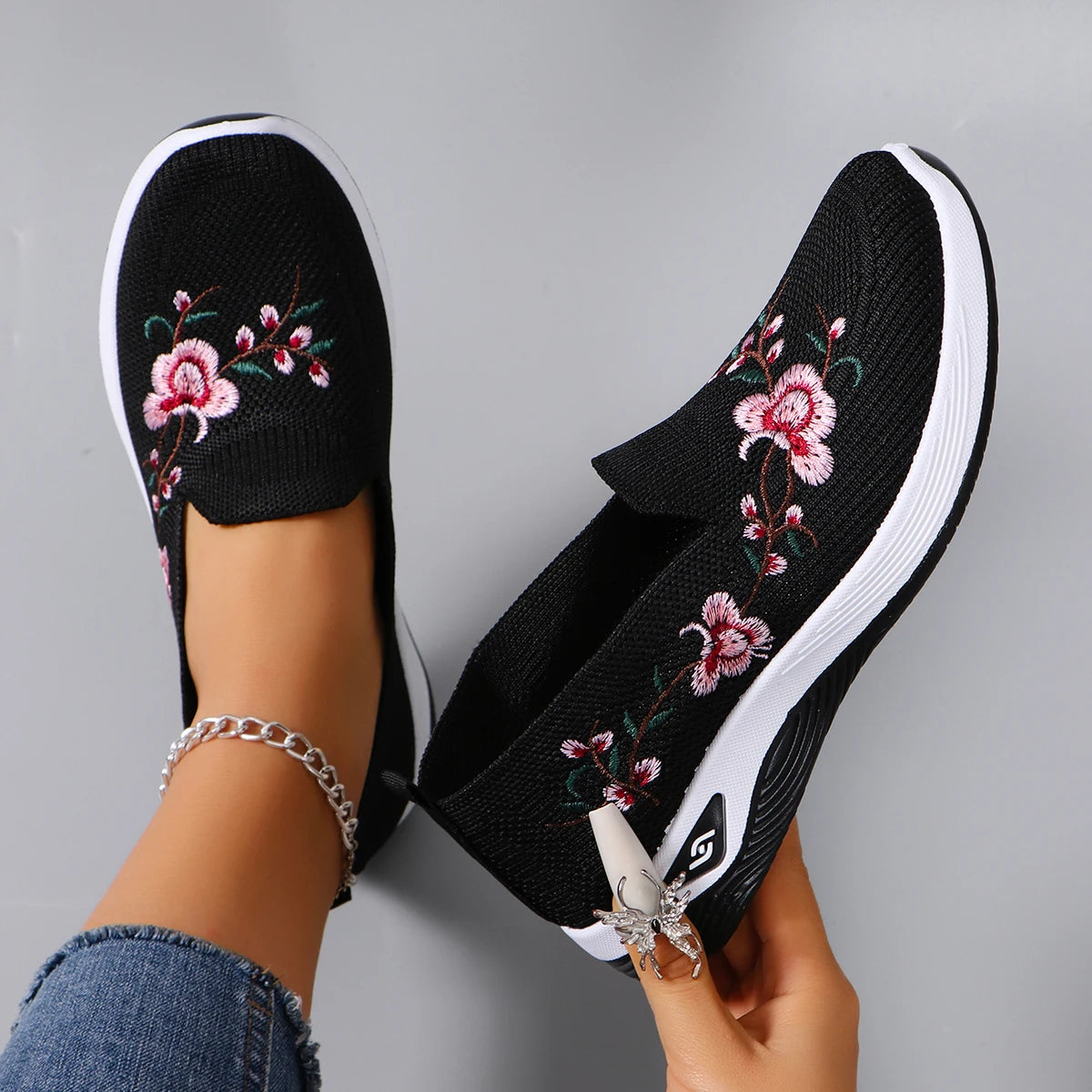 Breathable Foral Print Sock Style Trainers