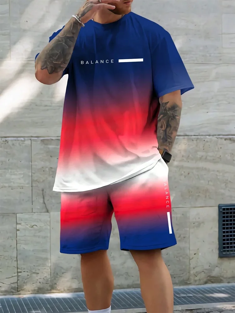 Men's Gradient T-shirt & Shorts Set