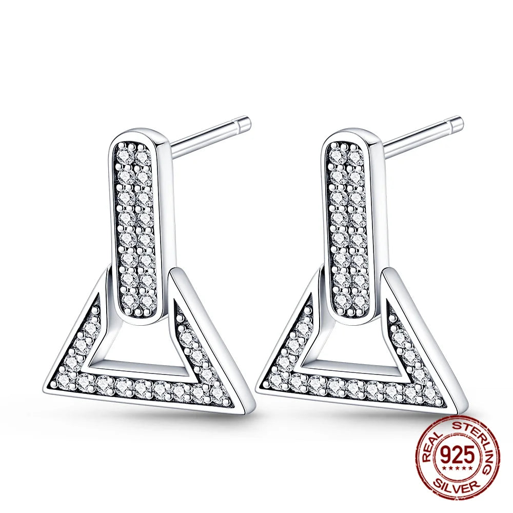 Silver Triangle Shape Studded Earrings