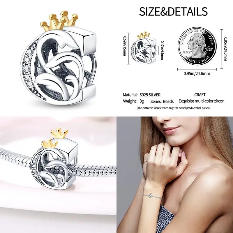 Silver Classic Crown A-Z Letter Charms