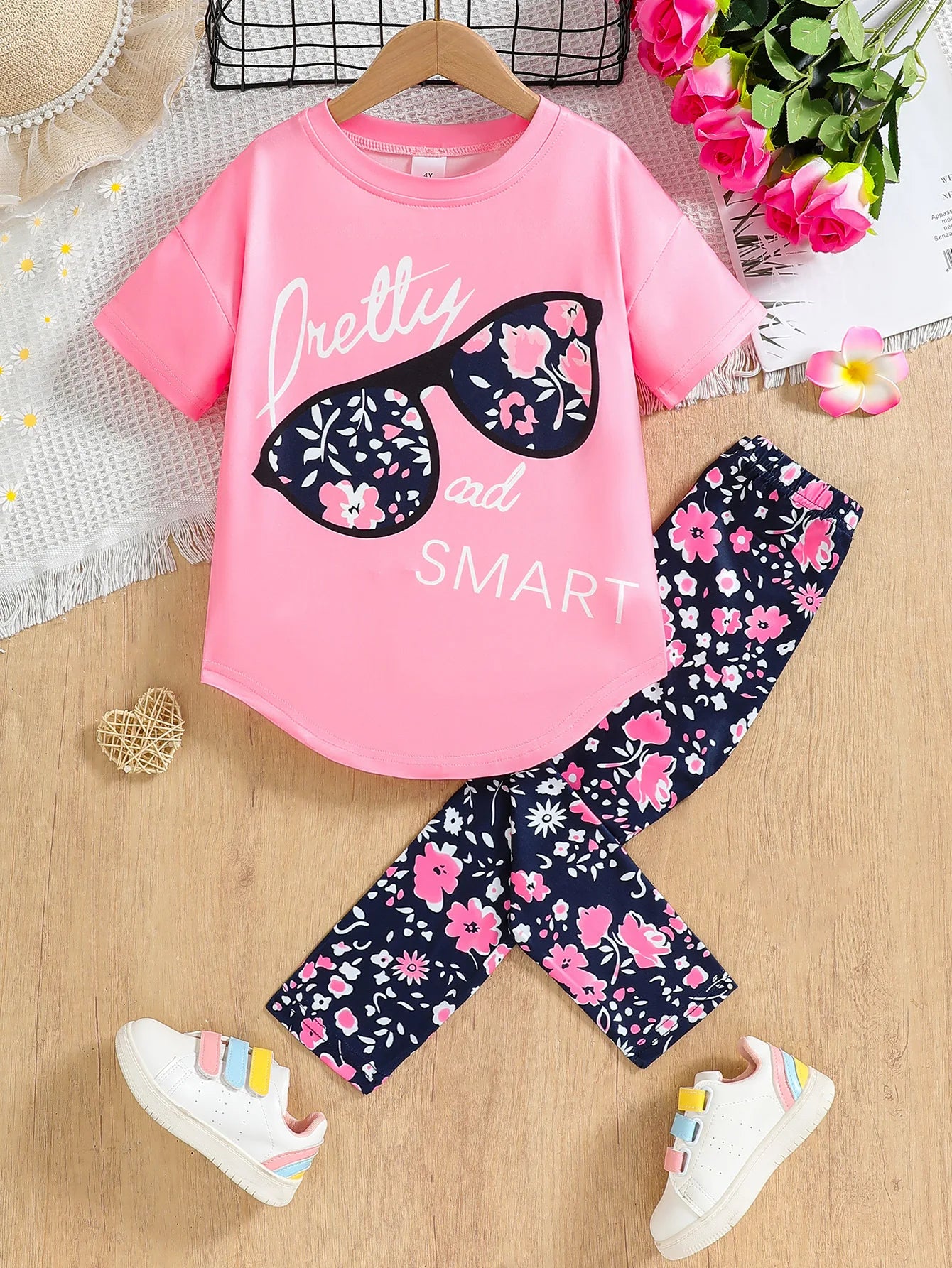Girls Clothing Short Sleeve Top & Leggings 2Pcs Set