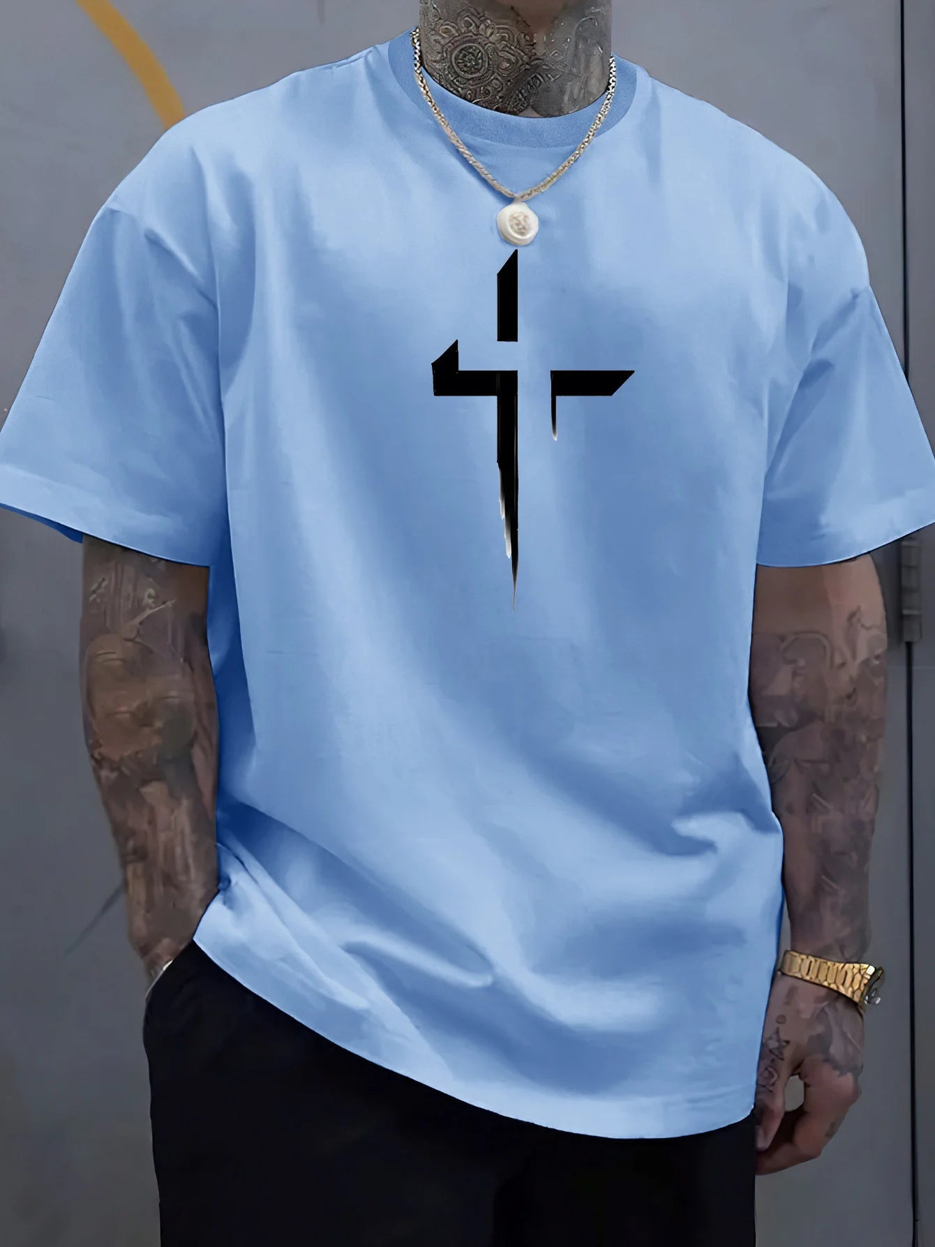 Men's 100% Loose Cross Creative Print T-shirt