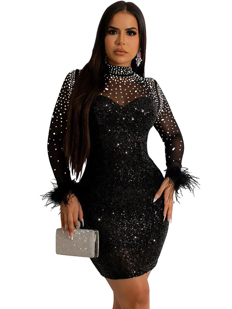 Rhinestone & Sequin Mini Party Dress