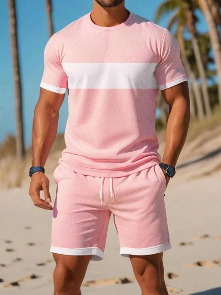 Men's Short Sleeve One Stripe T-Shirt & Shorts Set