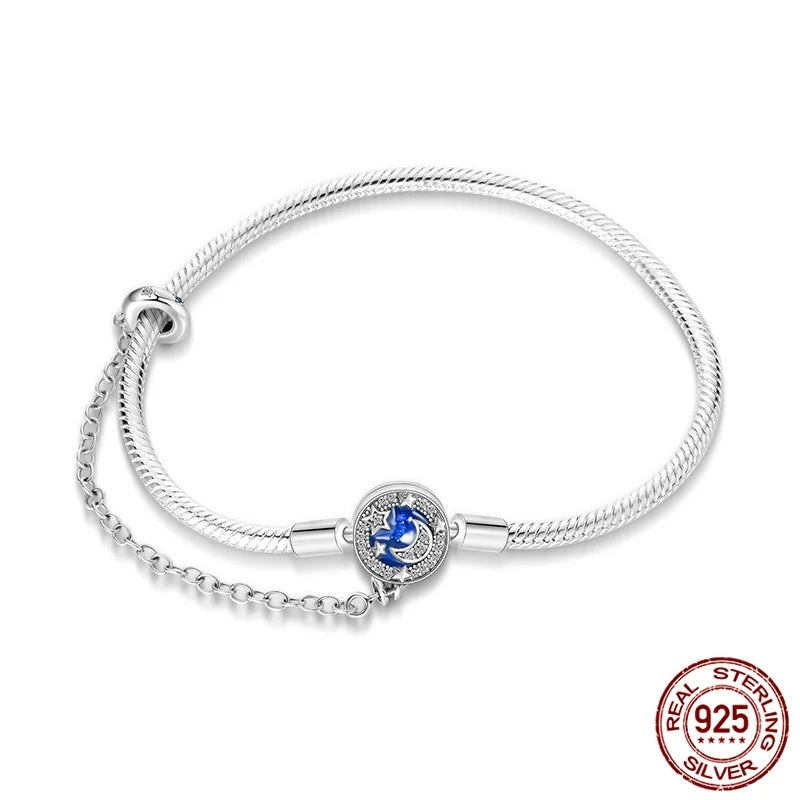 Moon & Stars Silver Charm Bracelet with Chain