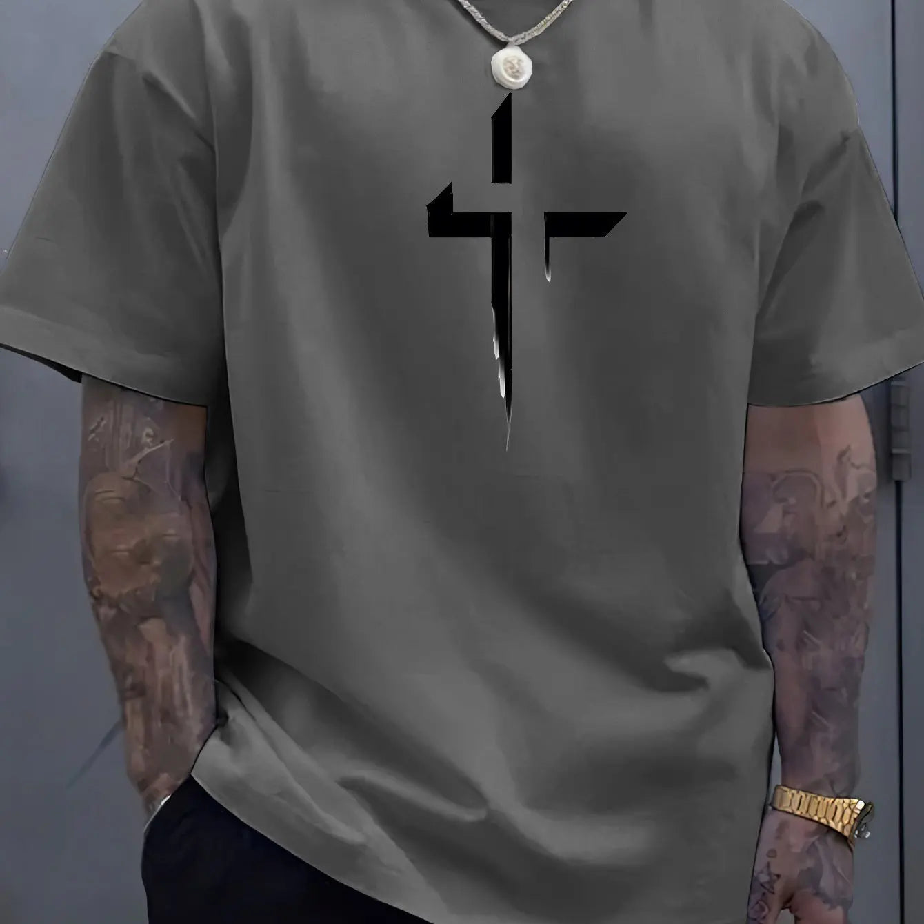 Men's 100% Loose Cross Creative Print T-shirt