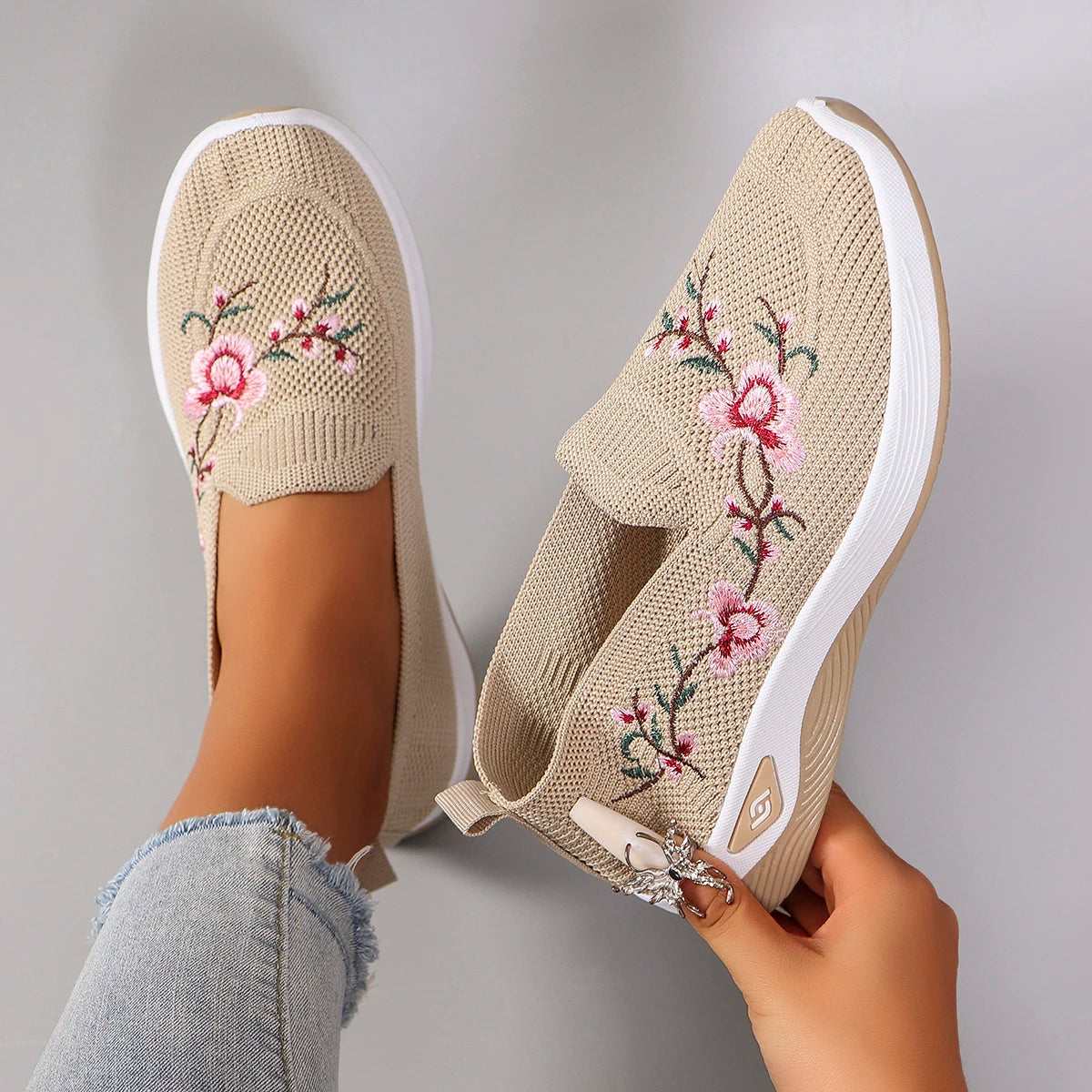 Breathable Foral Print Sock Style Trainers