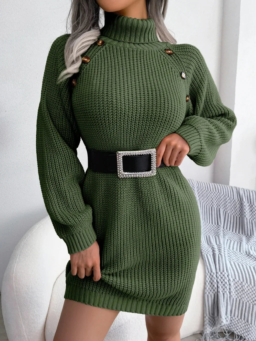 Button Detail Sweater Dress