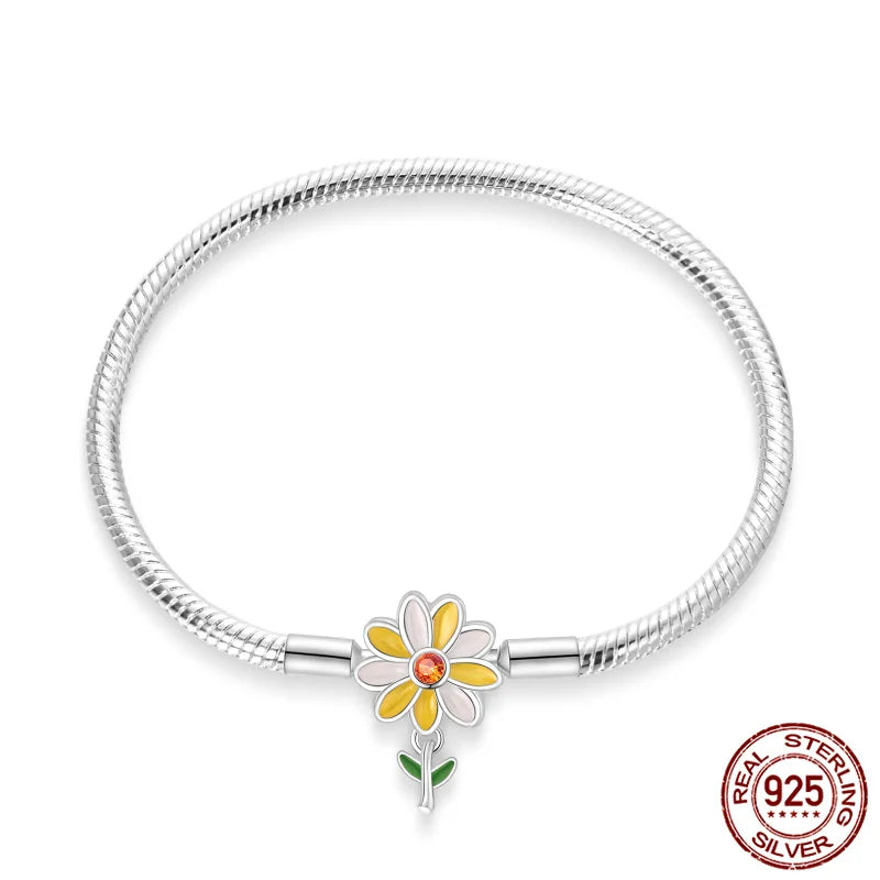 Flower Silver Charm Bracelet