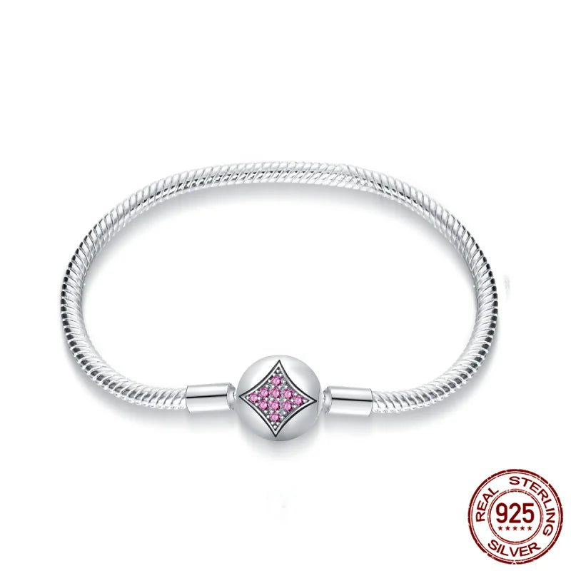 Pink Diamond Silver Charm Bracelet