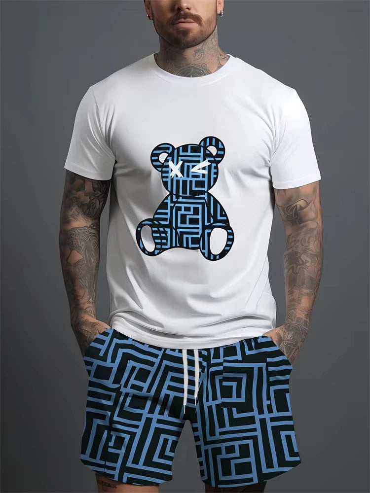 Men's Bear Print Lightweight T-shirt & Shorts Set