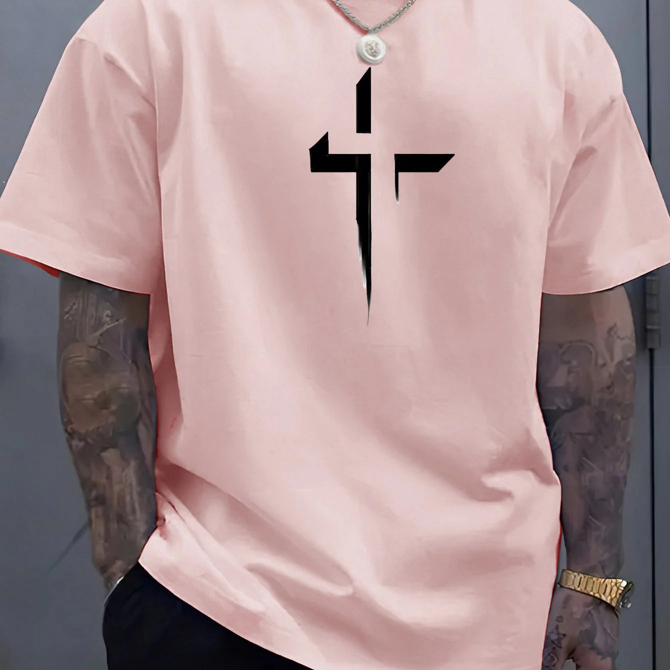 Men's 100% Loose Cross Creative Print T-shirt