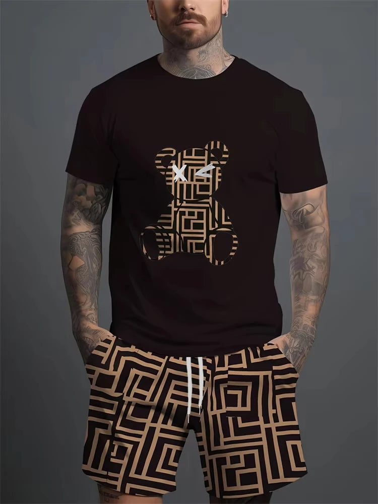 Men's Bear Print Lightweight T-shirt & Shorts Set