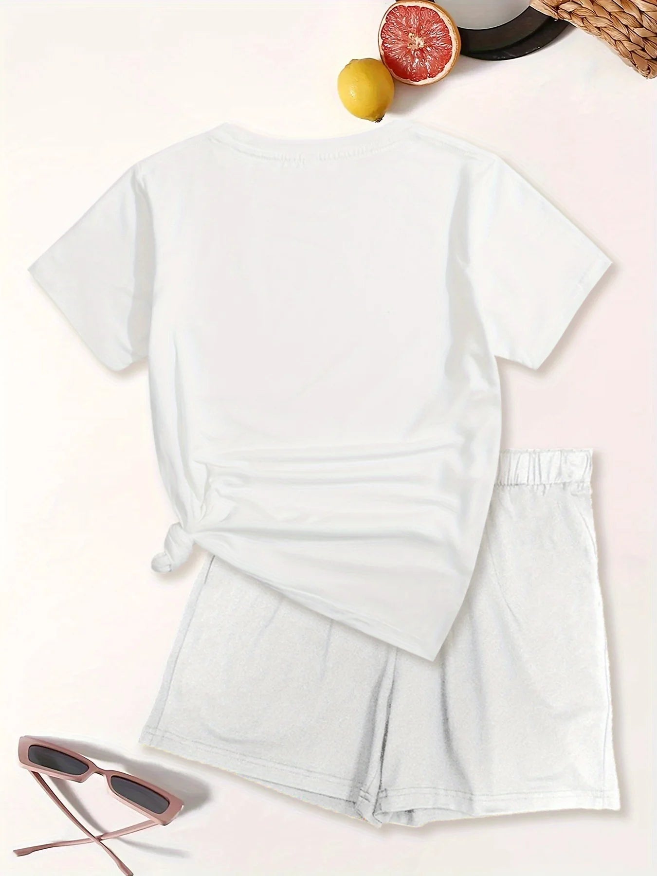 Leopard Print Lips Casual Loose Round Neck T-shirt & Shorts Set