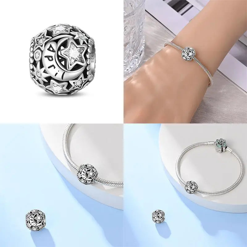 Birth Month Silver Bead Charms